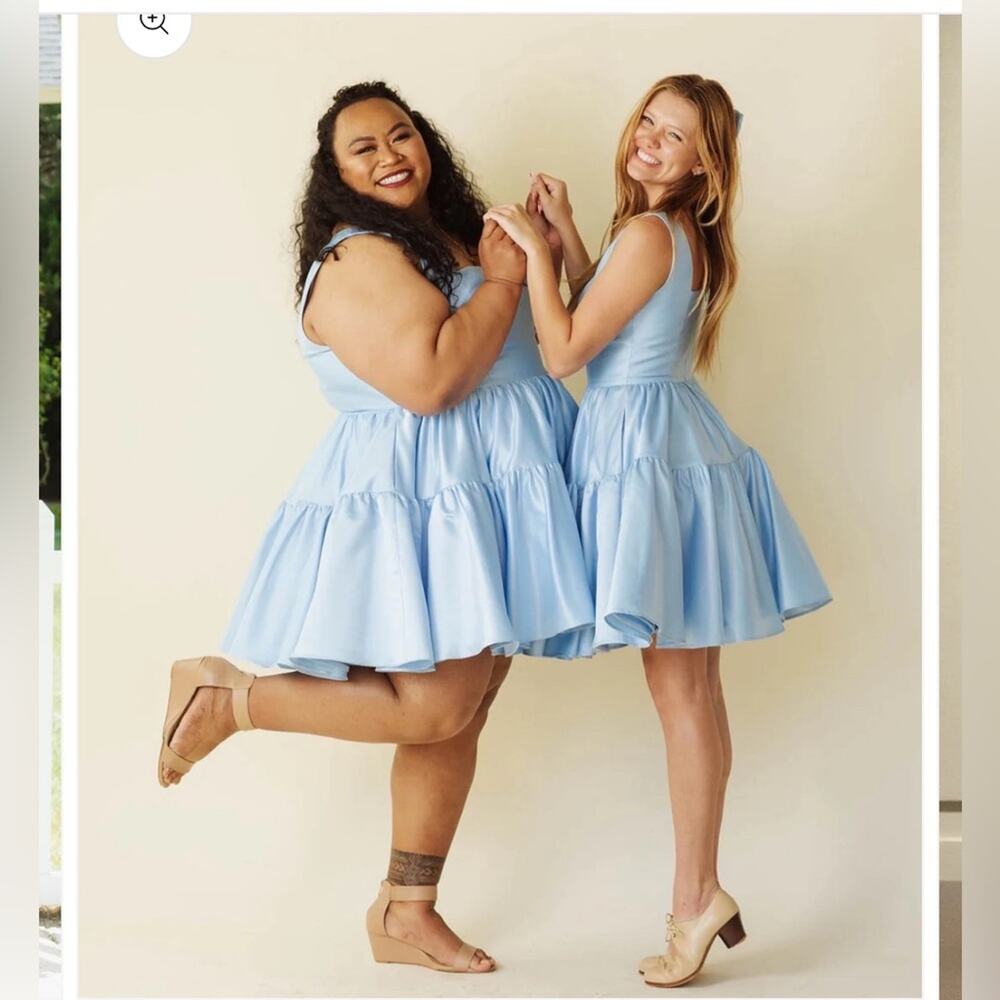 Square-Neck Tiered Mini Dress in Light Blue - Picture 4 of 15